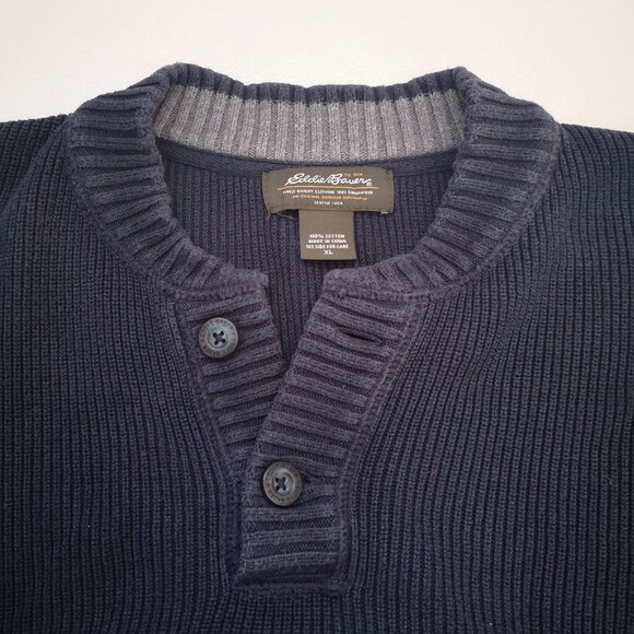 Eddie Bauer Men's 2 Button Closure XL Navy Sweater - Picture 4 of 8